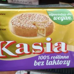 Opakowanie margaryny Kasia z liściem i napisem "odpowiednia dla wegan" potwierdza, że jest ona wegańska.