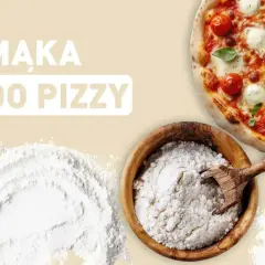 Idealna mąka do pizzy: świeża, biała mąka w drewnianej misce obok pysznej Margherity.