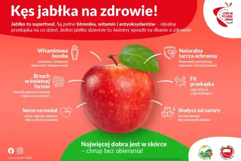 Jabłko to zdrowa przekąska, która ma tylko 90 kcal. Pełne witamin i błonnika, wspiera trawienie i serce. Chrup jabłko na zdrowie!