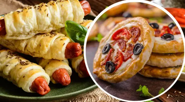Parówki w cieście francuskim i mini pizze. Świetne pomysły, co zrobić z ciasta francuskiego na szybką przekąskę.