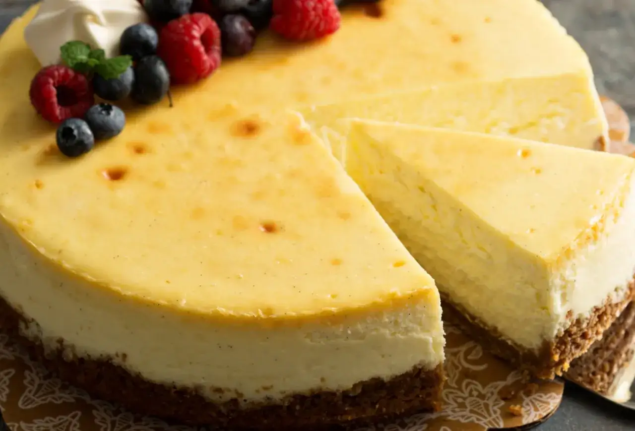 Pyszny sernik z owocami i bitą śmietaną. Idealny do pieczenia w temperaturze 160°C.